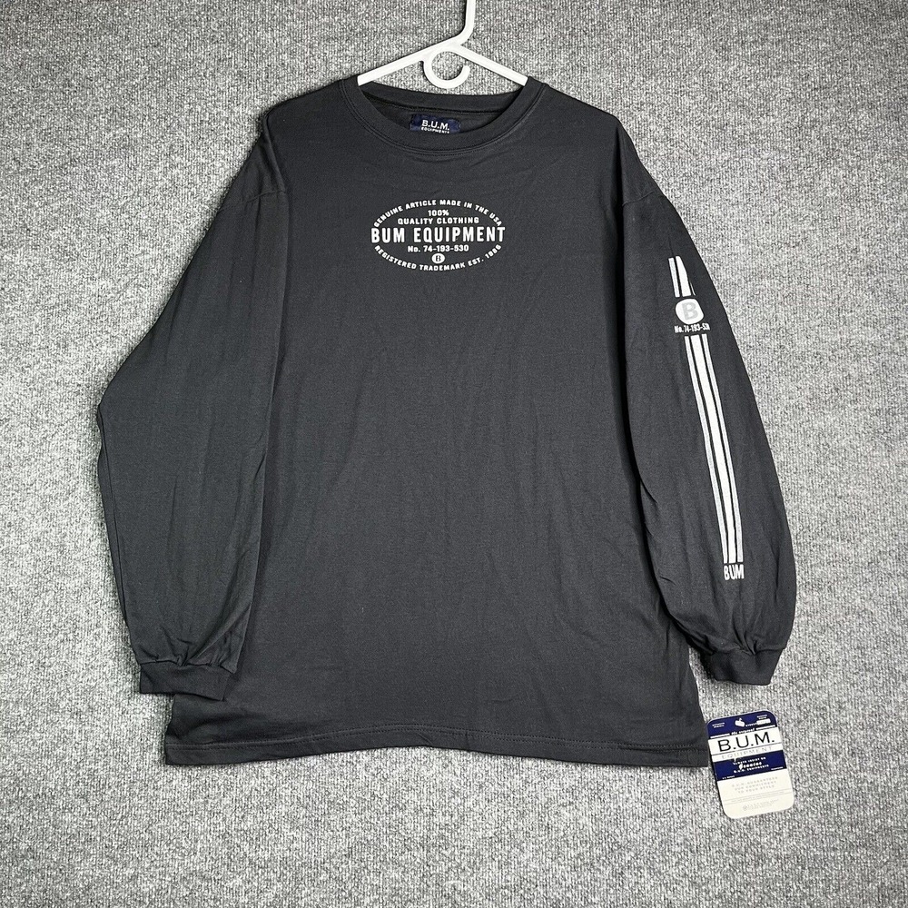 B.U.M Equipment Long Sleeve‎ Shirt Men's L Black Y2K Vintage USA Made